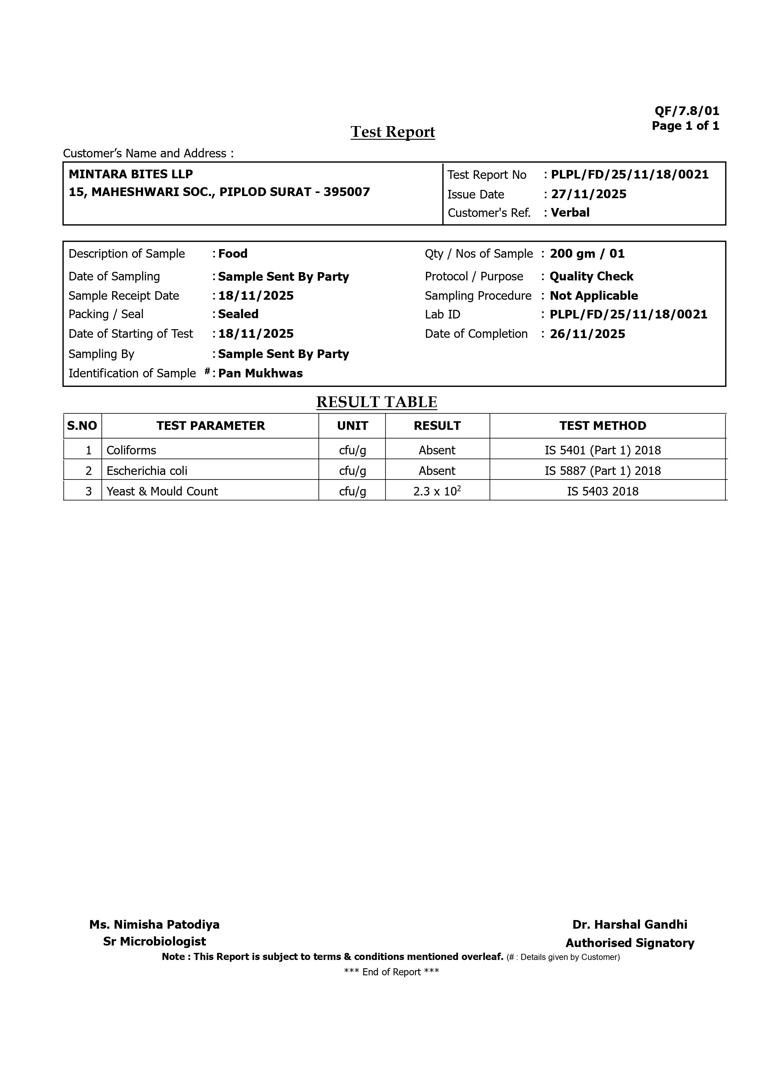 General Quality & Safety Testing laboratory test report page 2